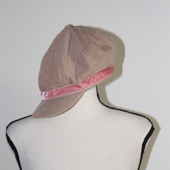 OshKosh B'gosh, Tan Corduroy Newsboy Cap with Pink Band hat - Picture 2 of 9